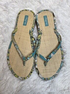 Vera Bradley Floral Paisley Straw Woven Flip Flops Thong Sandals Sz 8